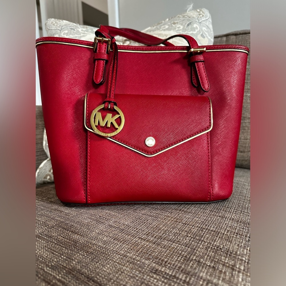 Michael Kors Red Saffiano Tote Bag - Picture 6 of 15